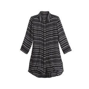 Chico's Black Label Striped Pleated Top Size 0 Long Sleeve Button Down‎